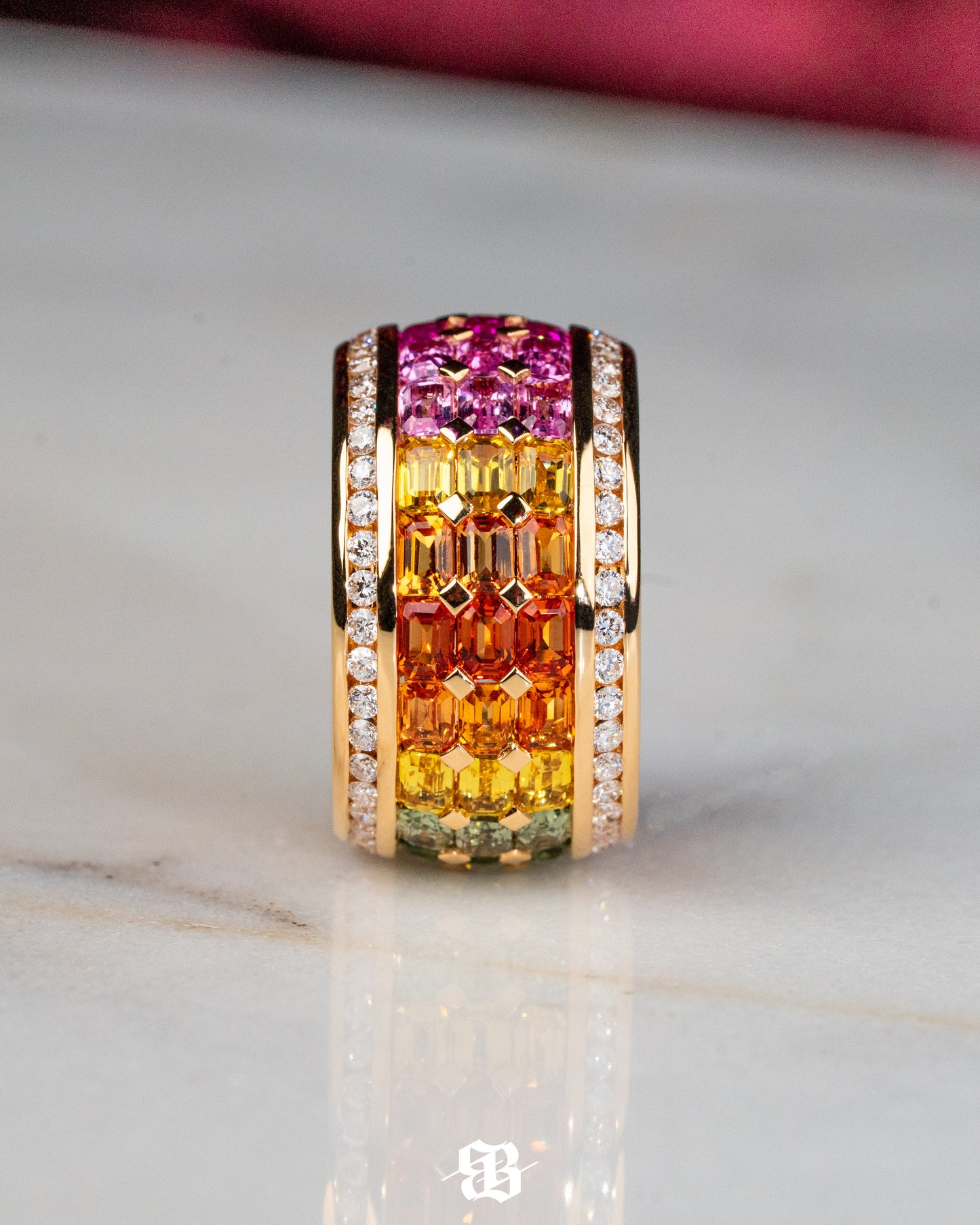 Rainbow Sapphires Wedding Band