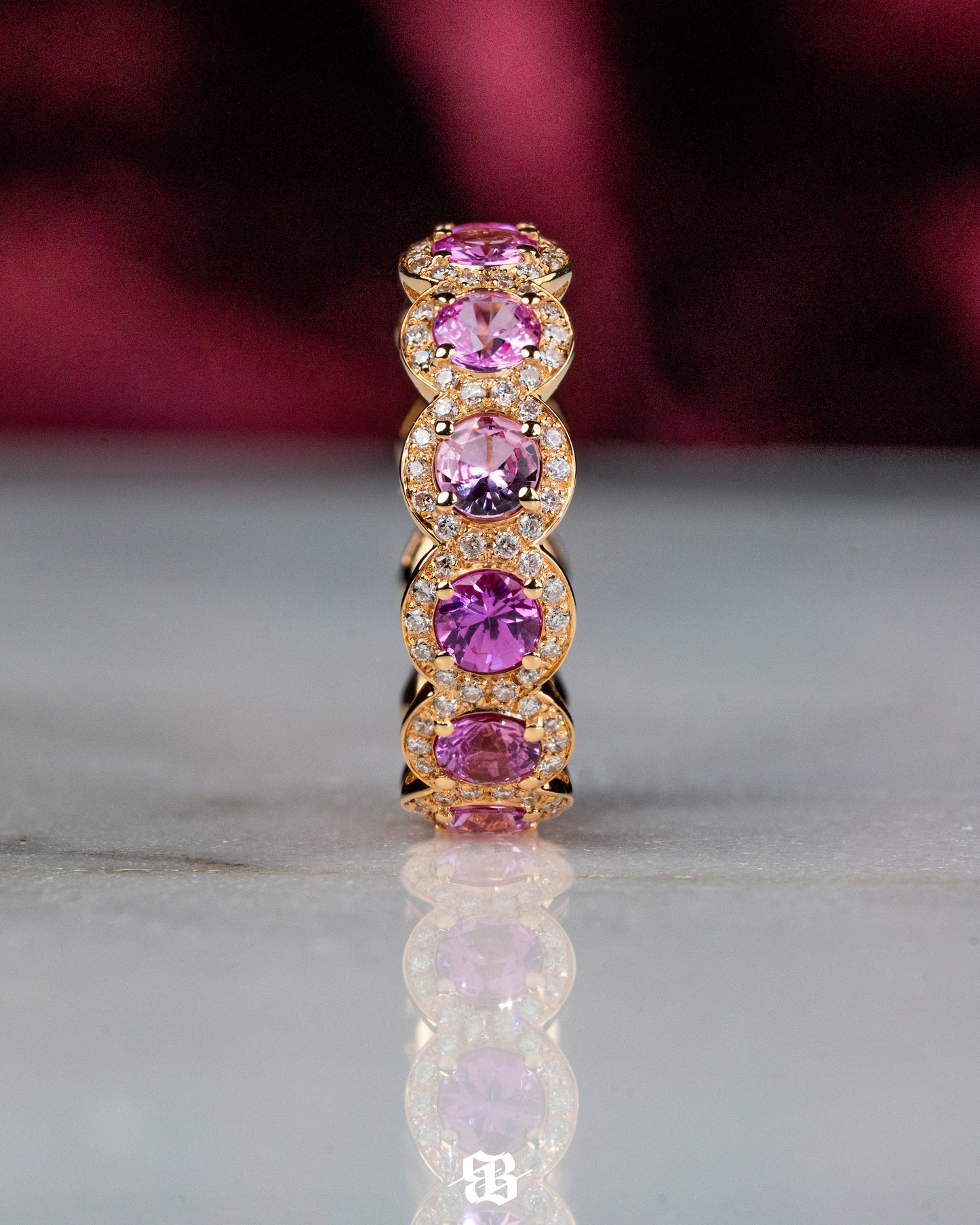Pink Round Sapphires Wedding Band