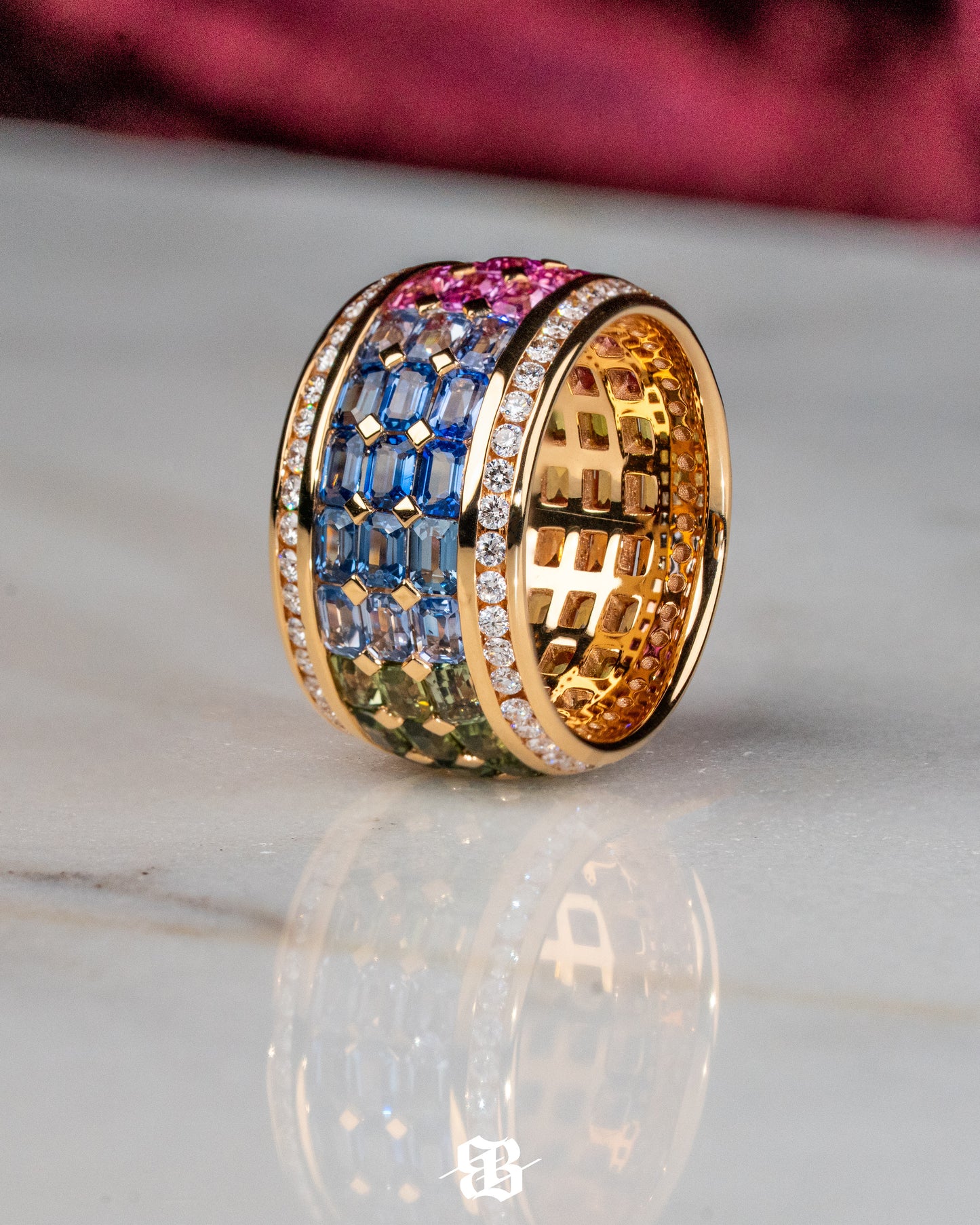 Rainbow Sapphires Wedding Band